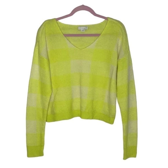 TenSixtySherman Women's Neon Yellow Checkered Sweater - Picture 3 of 11